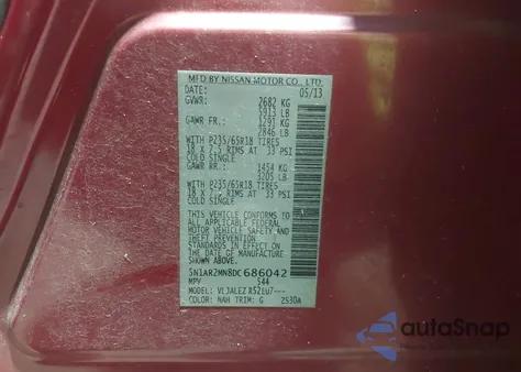 2013 Nissan Pathfinder Sv from USA, damaged, VIN 5N1AR2MN8DC686042